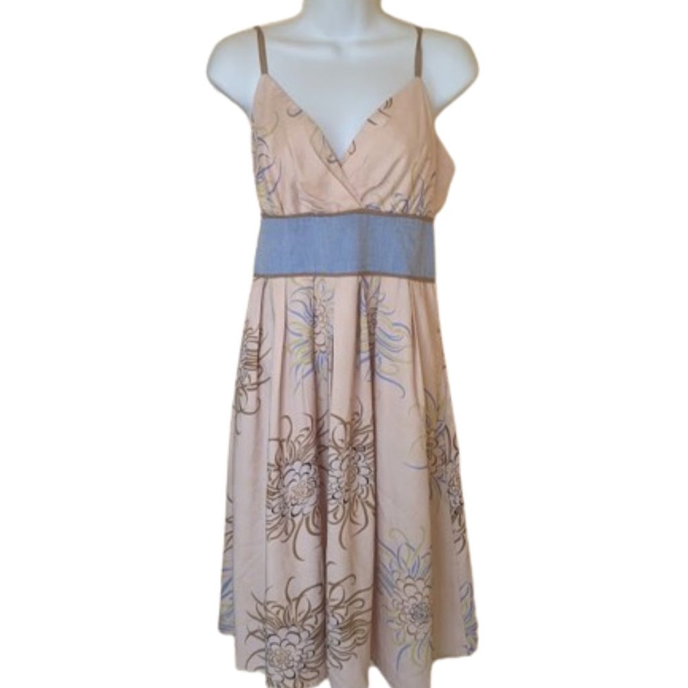 Rockabilly 50's style Beige Blue Fit and Flare Dress Size 12 ---